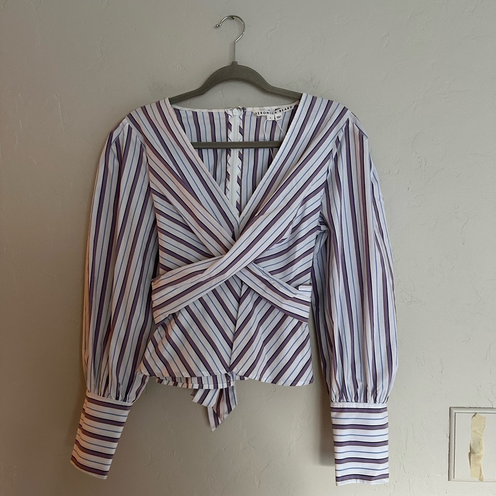 Veronica Beard Seema Striped V-Neck Wrap Top